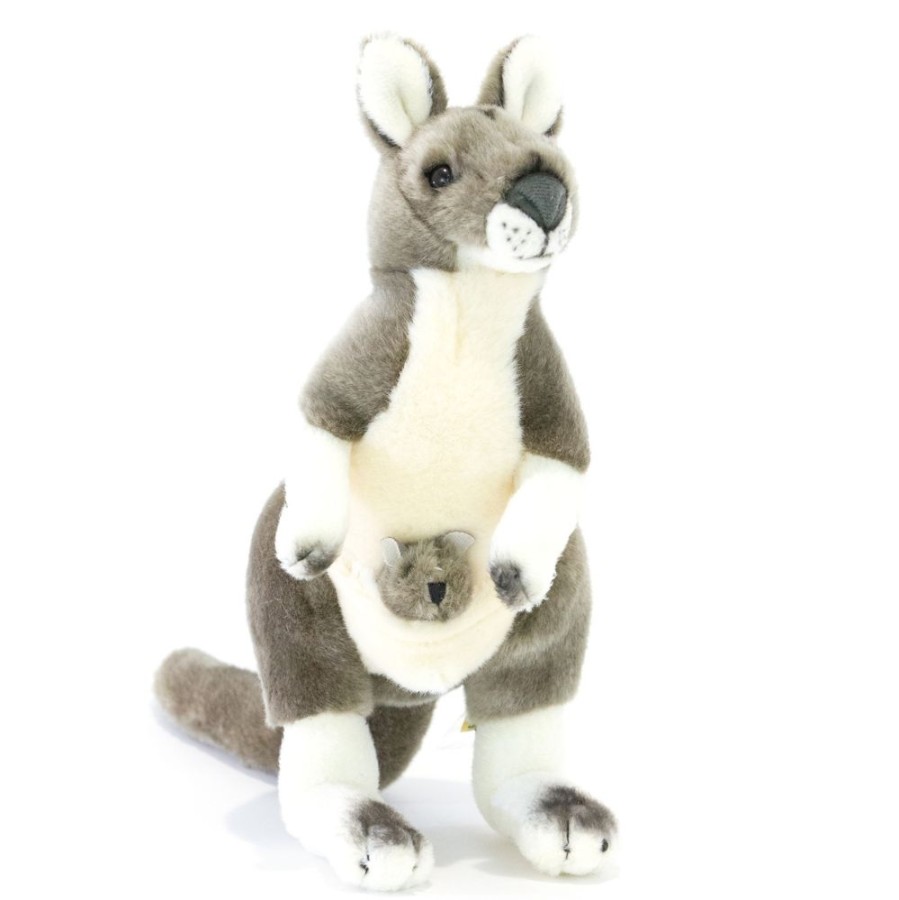 Wild Animals Bocchetta Plush Toys | Bocchetta - Tracy Grey Kangaroo With Joey Plush Toy 28Cm