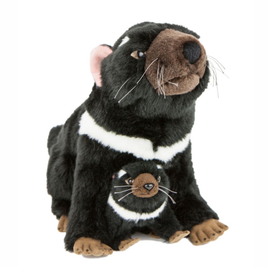 Wild Animals Bocchetta Plush Toys | Bocchetta - Ebony Tasmanian Devil With Joey Plush Toy 30Cm